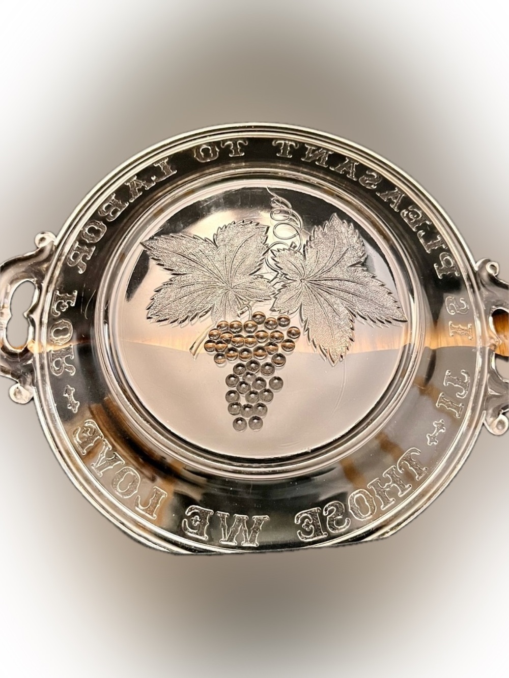 Antique McKee EAPG Glass Bread Plate Grape Motto 13" Victorian Grandmillennial